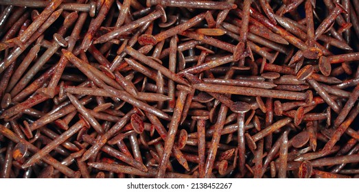 Rusty nail,Many rusted nail, Group of Iron rust, Metal surface becomes brown from deterioration.	              