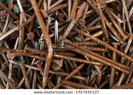 Rusty nail,Many rusted nail, Group of Iron rust, Metal surface becomes brown from deterioration.