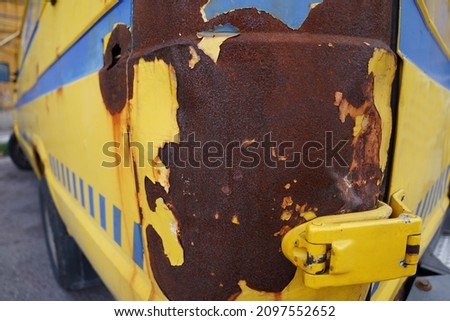 Rusty old abandoned crashed van truck                               