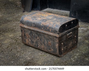 Rusty Old Antique Travel Trunk, Coffer. Metal.