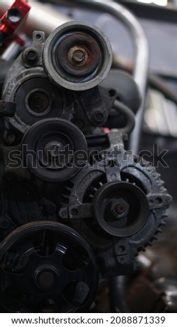 Rusty old diesel jeep engine