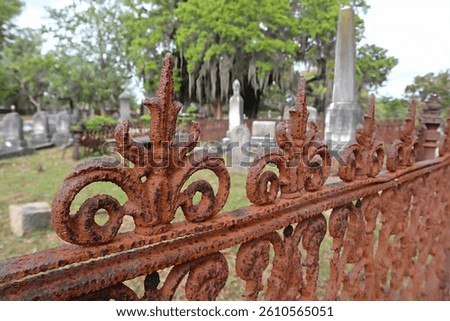 A Rusty Old Iron Gate surrounding Tombs of Historic Magnolia Cemetery; Charleston, South Carolina.