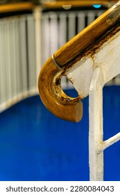 Rusty old metal and wood stairs handrail on w ship - Shutterstock ID 2280084043