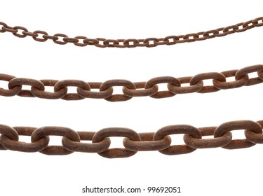rusty old steel chain in any different size on white background
