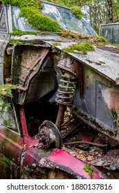 Rusty Old Vintage Cars, Some With Missing Doors And Windows, Bastnäs, Car Cemetry, Damaged Cars In Sweden Close To Norway