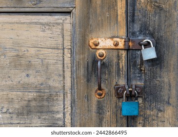 Rusty Padlock Latch Wooden Door Security Vintage Texture. As a background, texture, for web presentations and other graphic work - Powered by Shutterstock