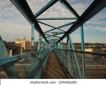 Rusty railway crossing bridge with industrial steel in Northern England
