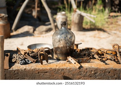 Rusty and rotten agricultural tools. Abandoned rural farmhouse. - Powered by Shutterstock