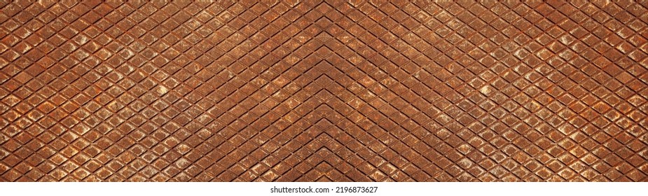 Rusty Rust Background Banner Panorama Texture - Corrugated Weathered Rusted Metal Iron Steel Plate With A Diamond Shape Pattern