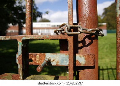 Rusty School Gate Chained And Locked