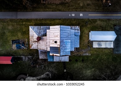 Rusty Top - looking down on the top of the old Alpha Mill in Beavercreek, Ohio.  The mill used to run along the railroad that is the path next to it now.