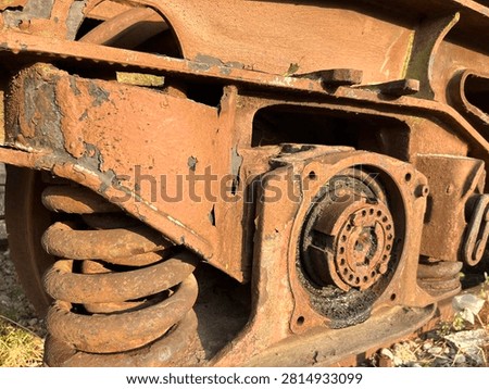 Rusty train bogie wheel axle and spring industrial detail
Detailed close up of rusty train bogie with wheel axle and spring. Old industrial metal mechanism texture.