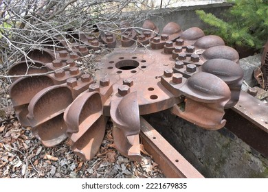 Rusty Turbine From An Old Antique Power Generation Station. Obsolete And Wrecked.