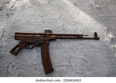 A Rusty WW2 Sturmgewehr 44, StG 44 Assault Rifle Isolated Against A White Background. Found Buried In A World War Two Trench