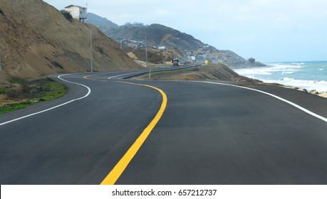 Ruta Del Sol - Main Road On A Coast Of Pacific Ocean On Manabi, Ecuador.