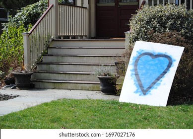 Rutherford, New Jersey / USA - April 07 2020: Amid The Coronavirus (COVID-19) Pandemic, The Rutherford Arts Committee Asks Residents To Post Blue Hearts For First Responders And Healthcare Workers.