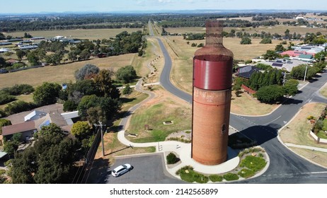 Rutherglen, VIC, Australia - 26-Mar-2022 - The Big Wine Bottle is a water tank that was converted to look like a giant wine bottle as a tourist attraction and to promote the local wine festival.