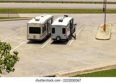 Rv Camping Trucks On A Parking Lot 