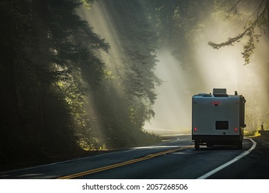 RV Travel Trailer California Coastal Road Trip. Redwoods National And State Parks. United States Highway 101. Recreational Vehicle Camping.