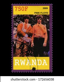 RWANDA, AFRICA - CIRCA 2009: A postage stamp from Rwanda of the band 'Pink Floyd', circa 2009.