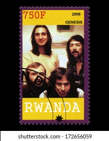 RWANDA, AFRICA - CIRCA 2009: A Postage Stamp From Rwanda Of The Pop Band Genesis, Circa 2009.