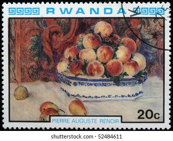 RWANDA - CIRCA 1984: A Stamp Printed In Rwanda Shows Draw By Artist  Pierre Auguste Renoir - Peaches And Pears, Circa 1984