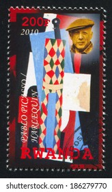 RWANDA - CIRCA 2010: Stamp Printed By Rwanda, Shows Harlequin By Pablo Picasso, Circa 2010