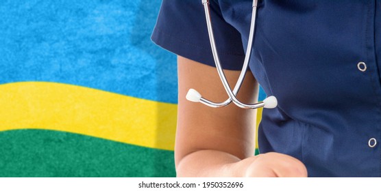 Rwanda Flag Female Doctor With Stethoscope, National Healthcare System