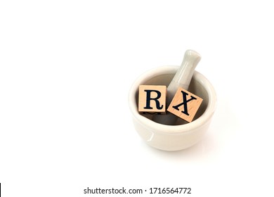 RX with Mortar and Pestal on white background. Mortar and RX symbol using as pharmacy concept.