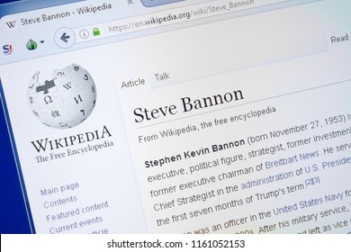 Ryazan, Russia - August 19, 2018: Wikipedia Page About Steve Bannon On The Display Of PC.