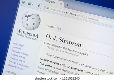 Ryazan, Russia - August 19, 2018: Wikipedia Page About O.J. Simpson On The Display Of PC.