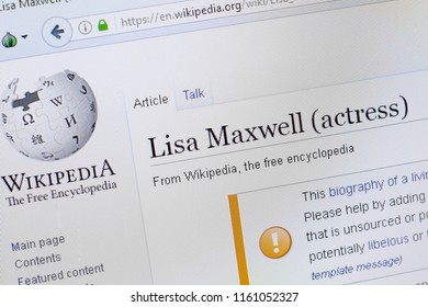 Ryazan, Russia - August 19, 2018: Wikipedia Page About Lisa Maxwell On The Display Of PC.