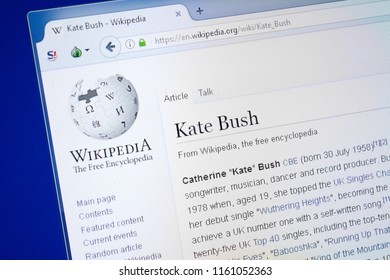 Ryazan, Russia - August 19, 2018: Wikipedia Page About Kate Bush On The Display Of PC.