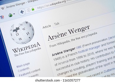 Ryazan, Russia - August 19, 2018: Wikipedia Page About Arsene Wenger On The Display Of PC.