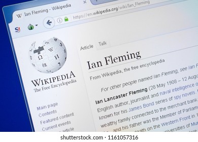 Ryazan, Russia - August 19, 2018: Wikipedia Page About Ian Fleming On The Display Of PC.