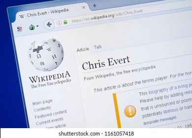 Ryazan, Russia - August 19, 2018: Wikipedia Page About Chris Evert On The Display Of PC.