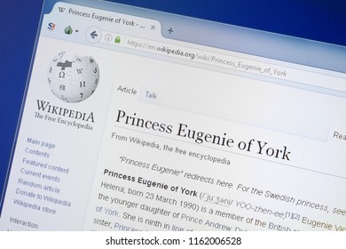 Ryazan, Russia - August 19, 2018: Wikipedia Page About Princess Eugenie Of York On The Display Of PC.