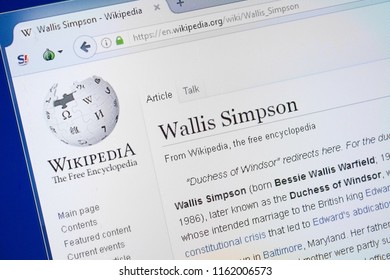 Ryazan, Russia - August 19, 2018: Wikipedia Page About Wallis Simpson On The Display Of PC.