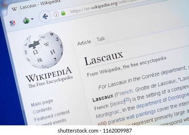 Ryazan, Russia - August 19, 2018: Wikipedia page about Lascaux on the display of PC.