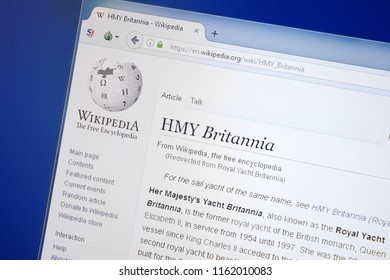 Ryazan, Russia - August 19, 2018: Wikipedia Page About HMY Britannia On The Display Of PC.