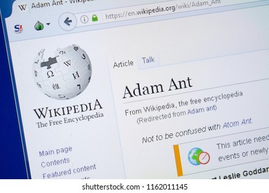 Ryazan, Russia - August 19, 2018: Wikipedia Page About Adam Ant On The Display Of PC.