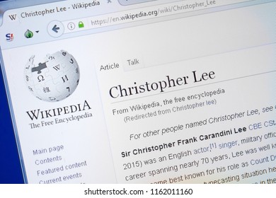 Ryazan, Russia - August 19, 2018: Wikipedia Page About Christopher Lee On The Display Of PC.