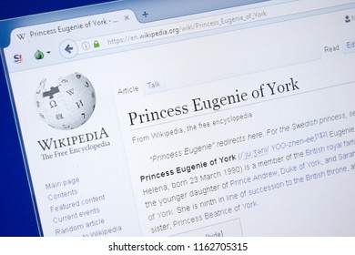 Ryazan, Russia - August 19, 2018: Wikipedia Page About Princess Eugenie Of York On The Display Of PC.