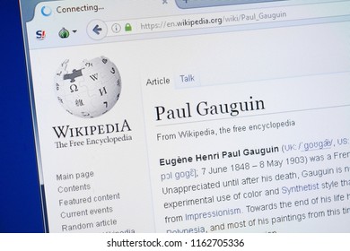 Ryazan, Russia - August 19, 2018: Wikipedia page about Paul Gauguin on the display of PC.
