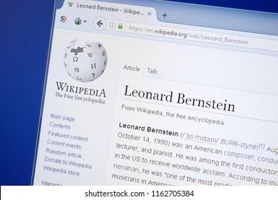 Ryazan, Russia - August 19, 2018: Wikipedia page about Leonard Bernstein on the display of PC.