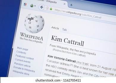 Ryazan, Russia - August 19, 2018: Wikipedia Page About Kim Cattrall On The Display Of PC.