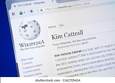 Ryazan, Russia - August 19, 2018: Wikipedia Page About Kim Cattrall On The Display Of PC.