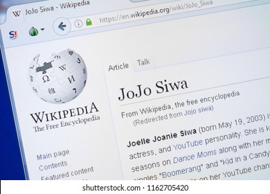 Ryazan, Russia - August 19, 2018: Wikipedia Page About JoJo Siwa On The Display Of PC.