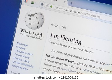 Ryazan, Russia - August 19, 2018: Wikipedia Page About Ian Fleming On The Display Of PC.