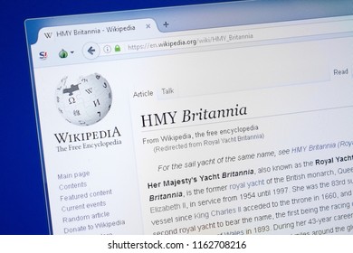 Ryazan, Russia - August 19, 2018: Wikipedia Page About HMY Britannia On The Display Of PC.